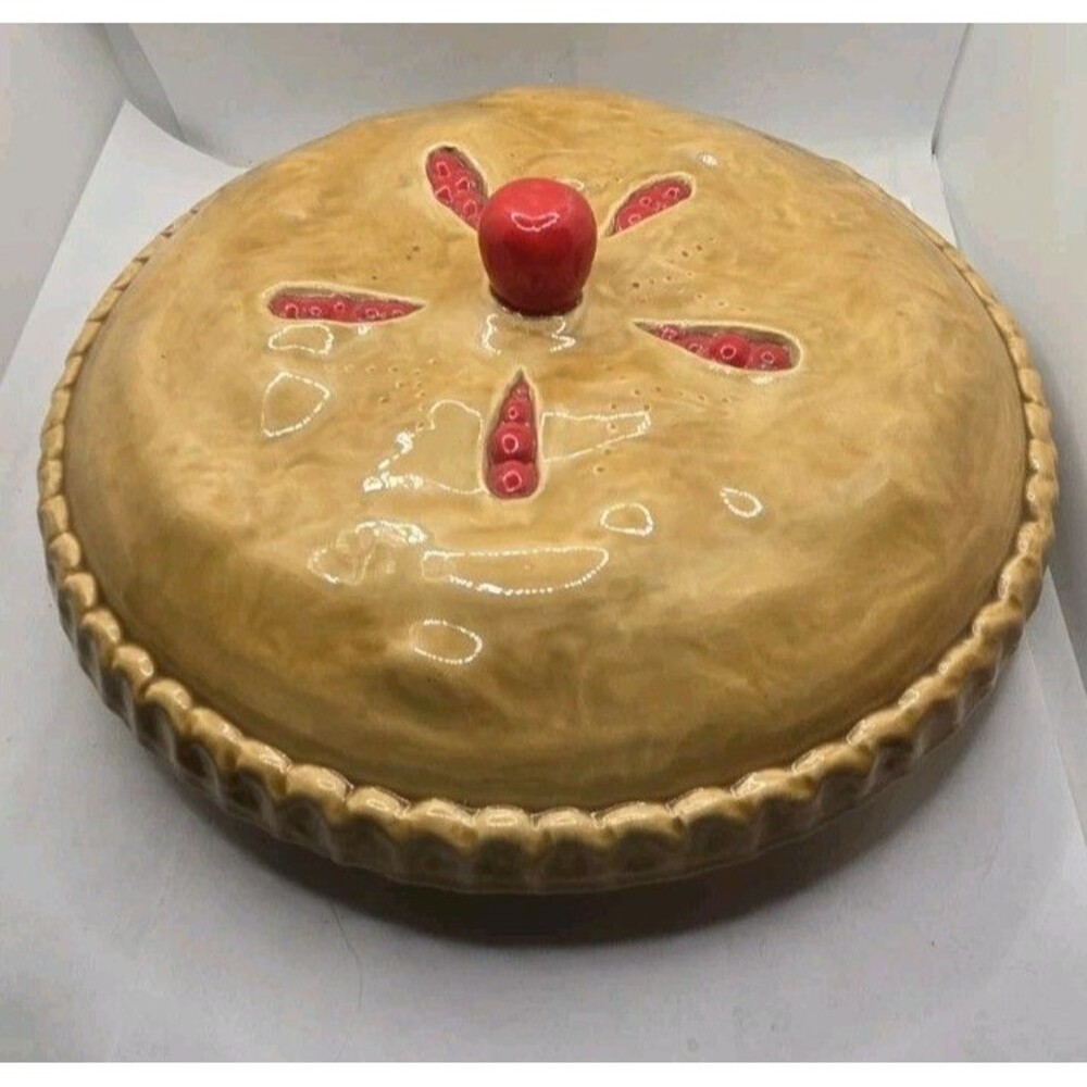 Vintage Hand-painted Apple PIE PLATE WITH LID Covered Keeper Server Holder